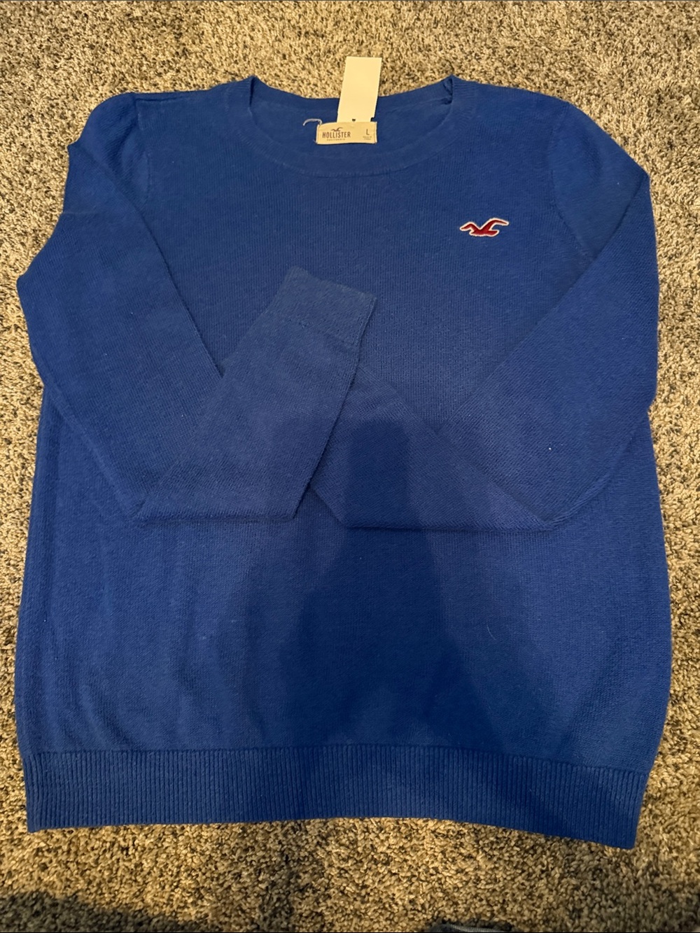 Hollister Men's Royal Blue Crewneck Sweater with Logo